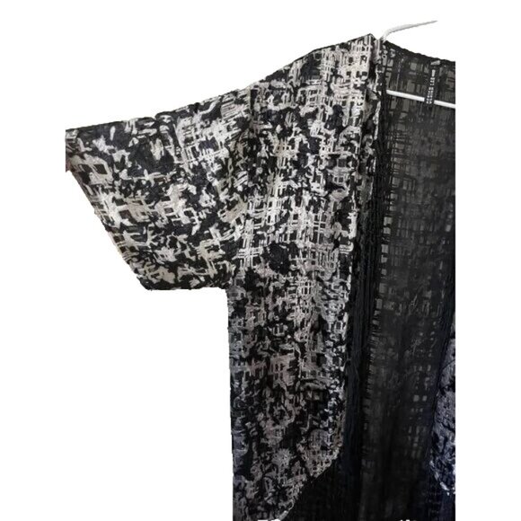 Design Lab Black Burnout Fringed Kimono Open Front Cardigan Plus Size Women XXL - Picture 4 of 7
